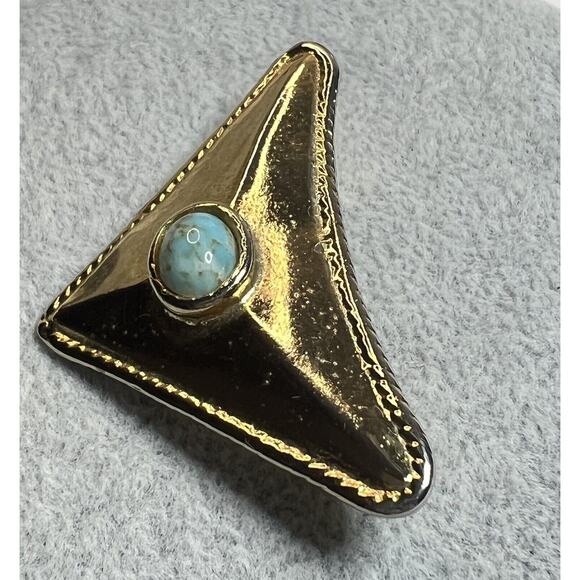 Ugo Correani Vintage Brooch Turquoise Gold Tone Trombone Clasp Made In Italy 2” - Picture 3 of 9